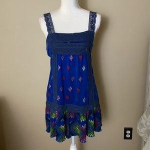 Free People Blue Floral Crochet Dress S